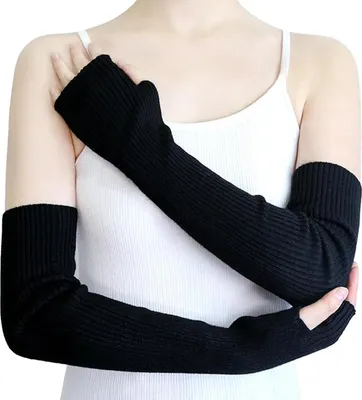 Produktbild von Fingerlose Armstulpen für Damen, dehnbare Winterhandschuhe, Acrylhandschuhe, 50 cm, extra lange Handschuhe