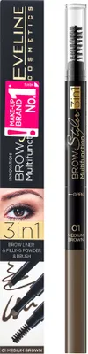 Image de Eveline Cosmetics Brow Styler – crayon sourcils, longue tenue, couvrant, Teinte 01 - medium brown