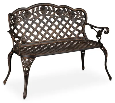 Image de Banc de jardin - Banc d'extérieur - Petite banquette - Banc pour balcon - Banc pour terrasse - Aluminium - Résistant aux intempéries - Design vintage avec motif de roses
