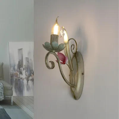 Produktbild von Verspielte Wandleuchte in Weiß Rosa Floraler Stil 1x E14 bis zu 60 Watt 230V aus Metall & Glas Flur Wohnzimmer Esszimmer Lampen Leuchte Wandlampe innen