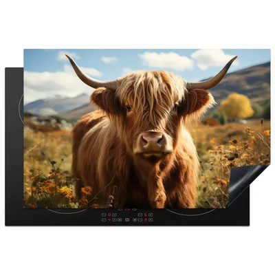 Produktbild von KitchenYeah© Herdabdeckplatte Schottischer Hochländer - Tier - Natur , 81x52cm, Küche Deko, Glaskeramikkochfeld Herdabdeckung, Abdeckplatte fùr Kochfeld