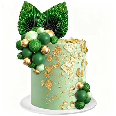Tortendeko-Set mit Glitzerkugeln und Palmenblättern, 31-teilig, grün