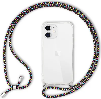 Produktbild von NALIA Handy Hülle mit Kette für iPhone 12 mini, Hard Case Kordel Cover Schale Schwarz Bunt