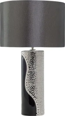Produktbild von BELIANI Tischlampe Schwarz und Silber Porzellanfuß Stoffschirm Schwarz Kabel mit Schalter Moderner Minimalistischer Glamouröser Stil