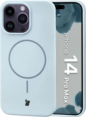 Produktbild von Silikon Handyhülle mit Magnetring für iPhone 14 Pro Max, Bizon Soft Case Magnetic, Hellblau