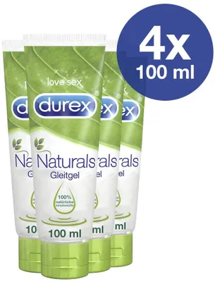 Produktbild von Durex Naturals Gleitgel aus 100% natürlichen Inhaltsstoffen Gleitmittel 4x 100ml