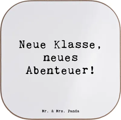 Produktbild von Mr. & Mrs. Panda Untersetzer Glas Spruch Erster Schultag Abenteuer - Weiß - Geschenk, Unterstützung, neues, positive Energie, neue Klasse, Tischschoner, Mutmacher, Trost