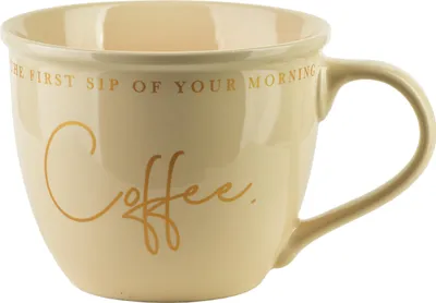Image de Tasse géante en porcelaine Hendia Coffee 11,5 x 15,5 x 9 cm Beige/Or 1 pièce