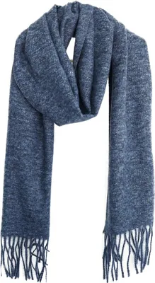 Zdjęcie produktu dla Nowoczesny szalik uni 220x30 cm z frędzlami - jednokolorowy, ciepły i stylowy granatowy