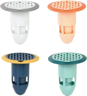 Immagine prodotto di Scarico per lavandino/doccia con filtro anti-odore - Set di 4 - Griglia universale in silicone per scarichi - Previene gli intasamenti e neutralizza gli odori - Adatta per il bagno