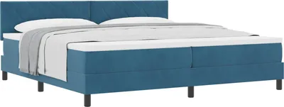 Image de Lit à ressorts avec matelas Bleu foncé 200 x 200 cm Velours