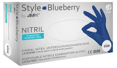 Image de STYLE BLUEBERRY, gant d'examen en nitrile, non poudré, bleu foncé, taille S | Boîte (100 pièces)
