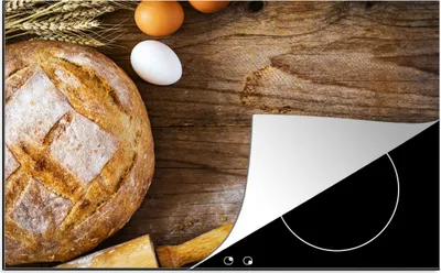 Produktbild von KitchenYeah© Herdabdeckplatte Brot - Eier - Küche , 90x52cm, Küche Deko, Glaskeramikkochfeld Herdabdeckung, Abdeckplatte fùr Kochfeld