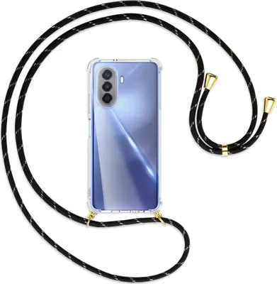Produktbild von Handykette Backcover-Schutzhülle mit Band (Metall goldfarben) für Huawei nova Y70 4G (MGA-LX9) - schwarz/gold