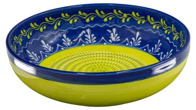 Produktbild von Kaladia große Keramikschüssel Blau mit grün-weißer Verzierung - 27 cm - um Zutaten direkt in der Schüssel vorzubereiten