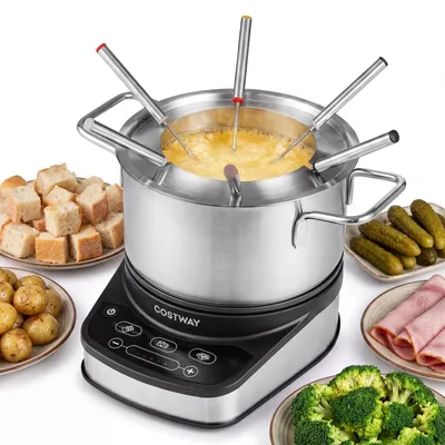 Obrázek produktu pro Elektrická sada na fondue, 1200 W, objem 3 litry, nerezová ocel, 6 vidliček