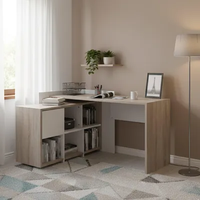 Image de Bureau d'angle Canaro, 140x120x80h cm, Chêne Brun