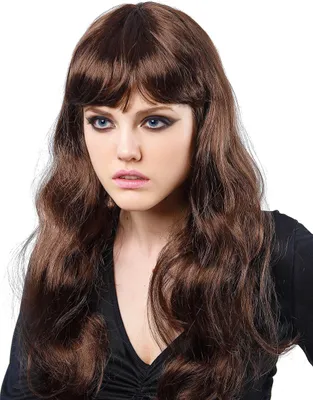 Immagine prodotto di Parrucca di capelli lunghi ondulati con frange castane - taglia unica