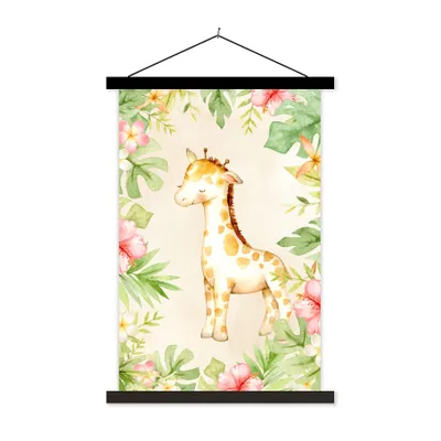 Obrázek produktu pro MuchoWow® Textilní plakát - Žirafa - Akvarel - Květiny - 60x90cm - S černými lamelami