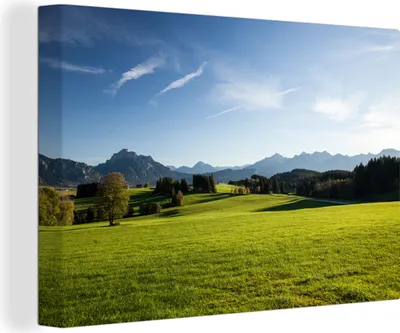 Obrázek produktu pro OneMillionCanvasses® - Obrazy na plátně - 140x90 cm, Alpy - Tráva - Stromy, Nástěnné umění tisk Nástěnná dekorace - Fotografie na plátně - Obraz na dřevěném rámu