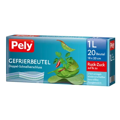 Produktbild von Pely Gefrierbeutel Doppel Schnellverschluss 1 Liter 20 Beutel