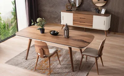 Immagine prodotto di Tavolo da pranzo XLMÖBEL, set con sedia, tavolo, gruppo di 2 sedie, legno, colore marrone