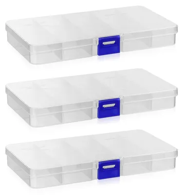 Produktbild von Aufbewahrungsbox Sortierbox Kunststoffbox - 15 Fächer - Transparent mit Deckel - 17,4 x 10 x 2,3 cm