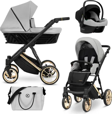 Produktbild von Kinderwagen IVENTO Sportwagen Babywagen Babyschale Komplettset Kinder Wagen Autositz Set 3 in 1 (Dove Grey, Rahmenfarbe: Gold)