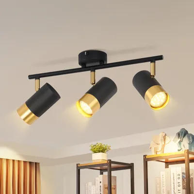 Zdjęcie produktu dla ZMH reflektor sufitowy 3 płomienie spot sufitowy GU10 lampa kuchenna 350° obrotowy reflektor ścienny czarne złoto vintage reflektor korytarz industrialny spot bez żarówki