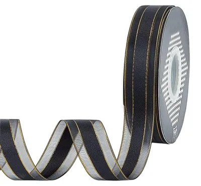 Organzaband schwarz mit Goldrand 45 m x 25 mm