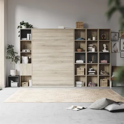 Produktbild von SMARTBett WOHNWAND Schrankbett 140x200 Vertikal mit Regalen Eiche Sonoma /Anthrazit