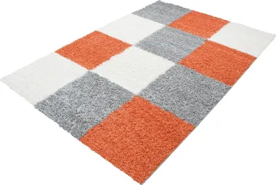 Produktbild von Teppich Wohnzimmer Hochflor Terrakotta 120x170 Rechteck Kariertes Design aus Polypropylen