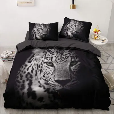 Produktbild von 3D Bettwäsche 135x200 cm Leopard Tiermotiv Schwarz Grau Mikrofaser 2-teilig mit Kissenbezug 80x80 cm