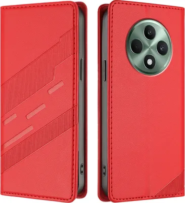 Produktbild von Hülle für Oppo Reno12 F 5G/Reno12 F 4G, Kunstleder Brieftaschen Handyhülle mit Kartenfach und Standfunktion Rot