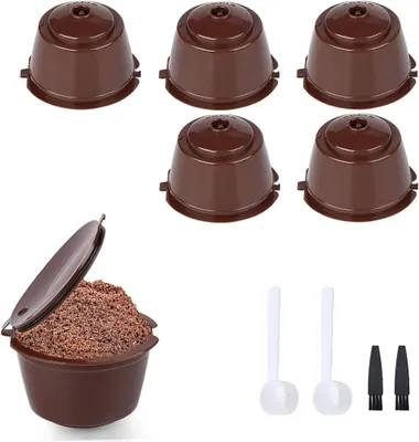 Produktbild von 6 Stück Wiederverwendbare Kaffeekapseln aus Kunststoff Set mit 2 Löffeln und 2 Bürsten-Nachfüllbare Filtertassen für Kaffeemaschinen
