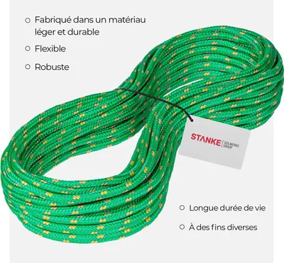 Image de Seilwerk STANKE Corde polypropylène bleue avec fils marqueurs jaunes 5mm 30 m - Ficelle jardin pour attacher les tomates - Corde extérieur de camping - Cordelette résistante aux UV