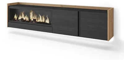 Immagine prodotto di Mobili TV effetto legno nero e rovere 212x35x50cm camino effetto fuoco