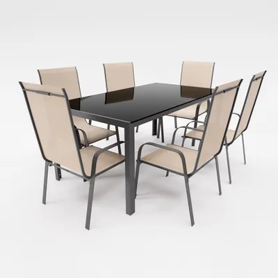 Produktbild von Gartenmöbel Set Metall Tisch 6 Stapelsessel Essgruppe Gartenset Sitzgruppe Stuhl beige