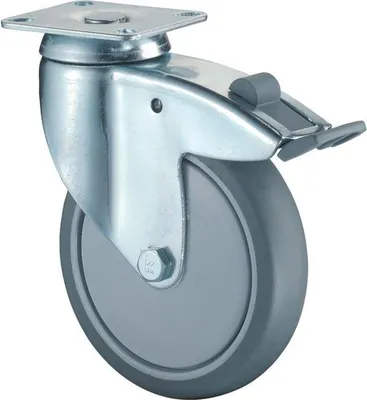 Produktbild von BS Rollen Lenkrolle mit Totalfeststeller und Anschraubplatte schwer Gummi Kugellager Rad-Ø 80 mm 80 kg - C120.A85.081