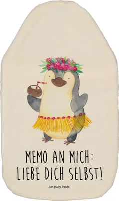 Produktbild von Mr. & Mrs. Panda Wärmflasche Pinguin Kokosnuss - Weiß - Geschenk, Wärmflaschen mit Bezug, wärmebeutel, Urlaub, Bettflasche, Aloha, Hawaii, Wärmekissen