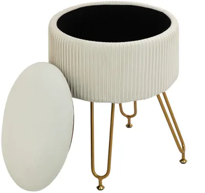 Produktbild von 2-in-1-Aufbewahrungshocker Sitzhocker mit Metallbeinen, Runder Fußhocker für Wohnzimmer, Schlafzimmer, Flur