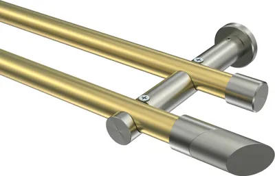 Produktbild von Interdeco Gardinenstange / Vorhangstange Messing-Optik / Edelstahl-Optik, Typ Platon Verano (Schräge Bicolor) ohne Ringe, 20 mm Ø 2-läufig, 220 cm