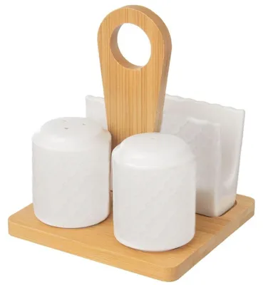 Porzellan-Gewürzstreuer-Set mit Serviettenhalter, 3-teilig
