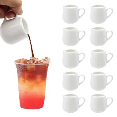 Zdjęcie produktu dla Dzbanek na mleko porcelana biała 50 ml ceramiczny uchwyt 10 sztuk