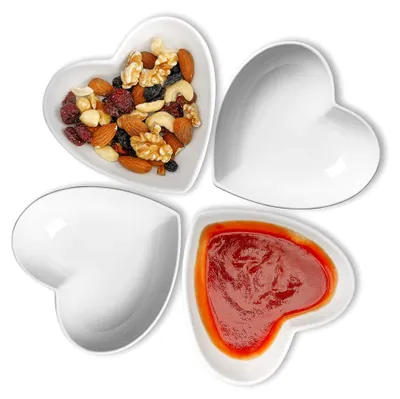 Produktbild von Dessertschale für Eis/Obst, Herzschalen Keramik 4er-Set, Beilagenschalen für Frühstück/Abendessen, 340ml