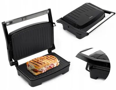 Productafbeelding van Huslog panini-grill, 1000W, grilloppervlakte 23 x 15 cm, antiaanbaklaag, Cool Touch handgreep