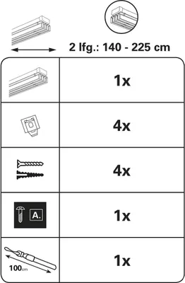 Produktbild von Gardinia Flächenvorhangschiene Emia 2-Lauf aluminium 140-225 cm