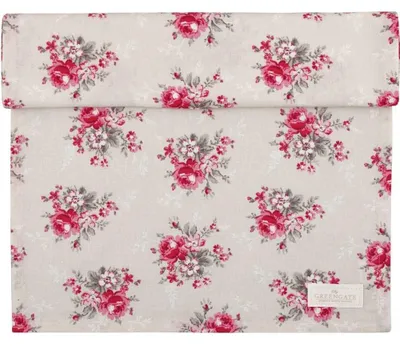 Produktbild von Greengate Tischläufer MARIE Beige mit Roten Blumen 45x140 Tischdecke