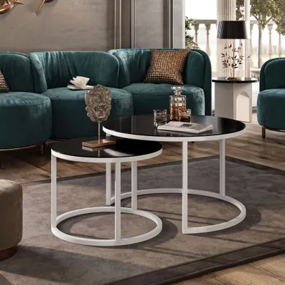 Produktbild von Runder Tisch 2in1 CIRI GLASS mit schwarzem und weißem Gestell