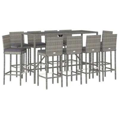 Obrázok produktu pre vidaXL 11-dielny záhradný barový set s vankúšmi Grey Poly Rattan